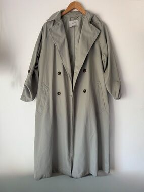 Stradivarius Sage Green Lightweight Trench Coat Minimal Duster Size S